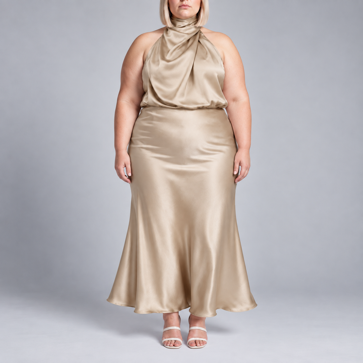 Sabine | Teal Satin Halter Midi Dress