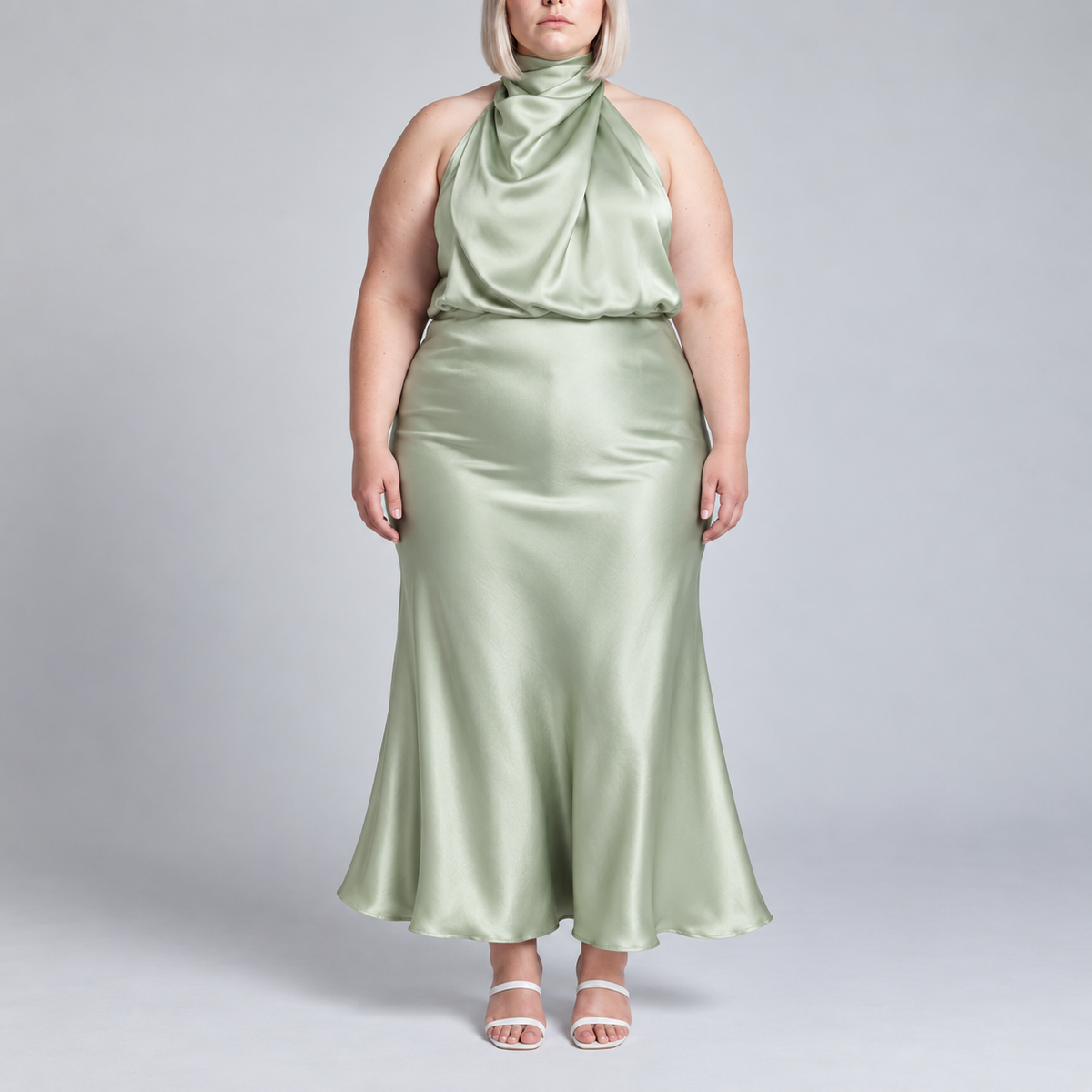 Sabine | Teal Satin Halter Midi Dress