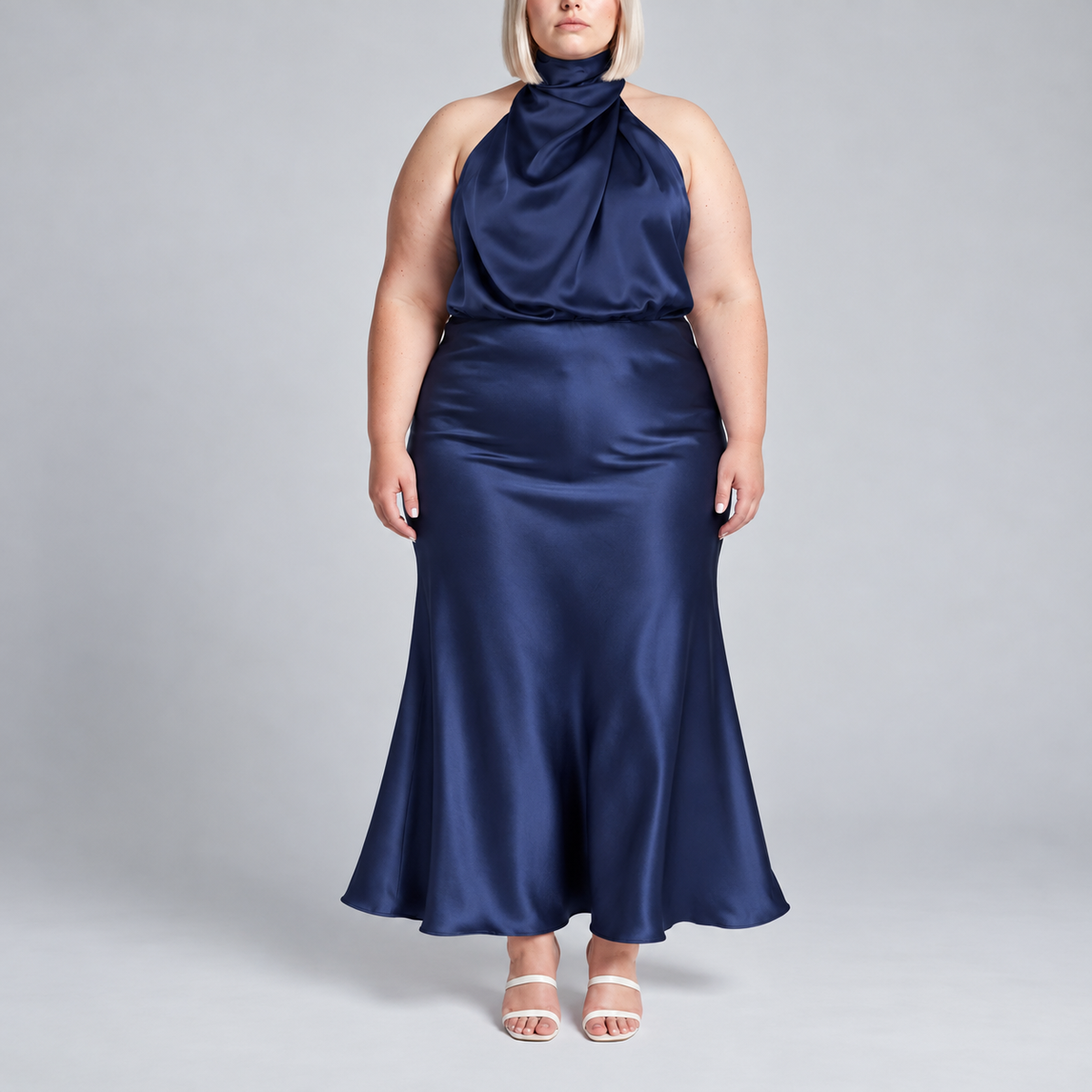Sabine | Teal Satin Halter Midi Dress