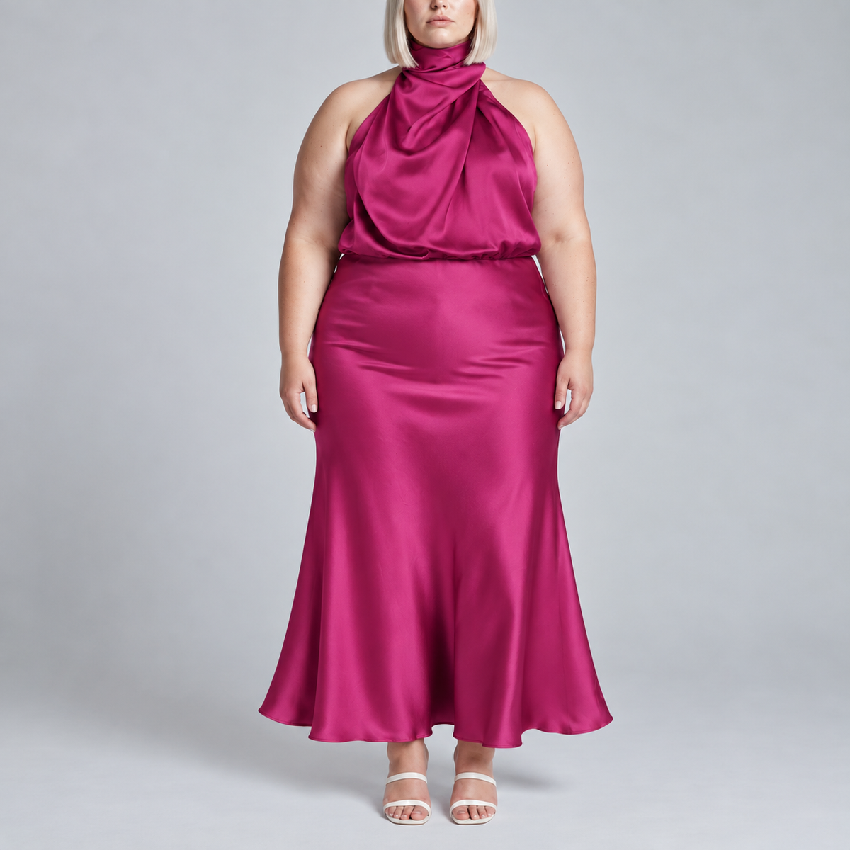 Sabine | Teal Satin Halter Midi Dress