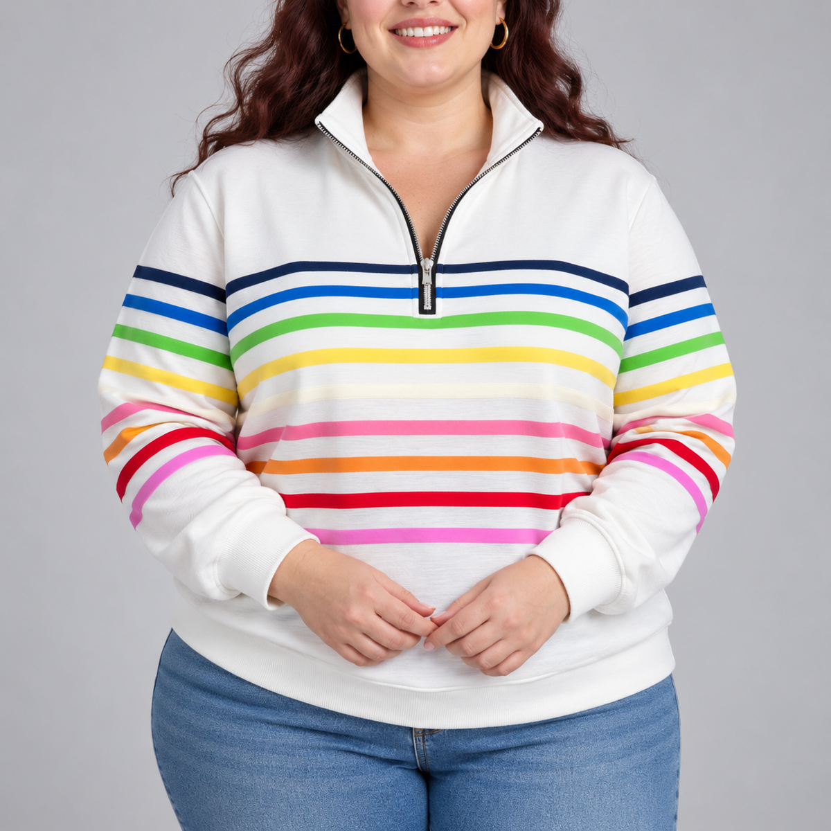 Corabelle | Striped Quarter-Zip Sweatshirt