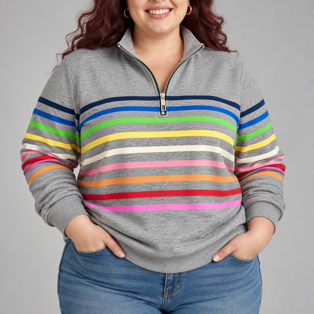 Corabelle | Striped Quarter-Zip Sweatshirt