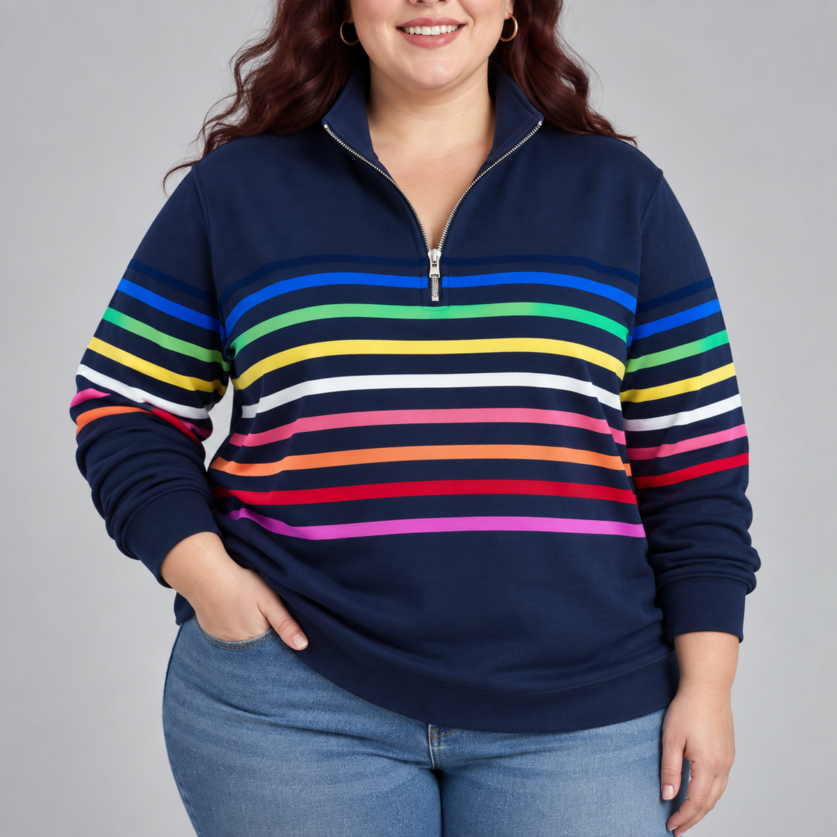 Corabelle | Striped Quarter-Zip Sweatshirt