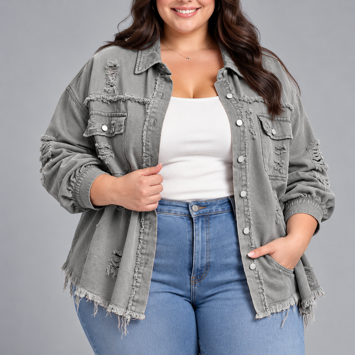 Nadine | Distressed Denim Blazer
