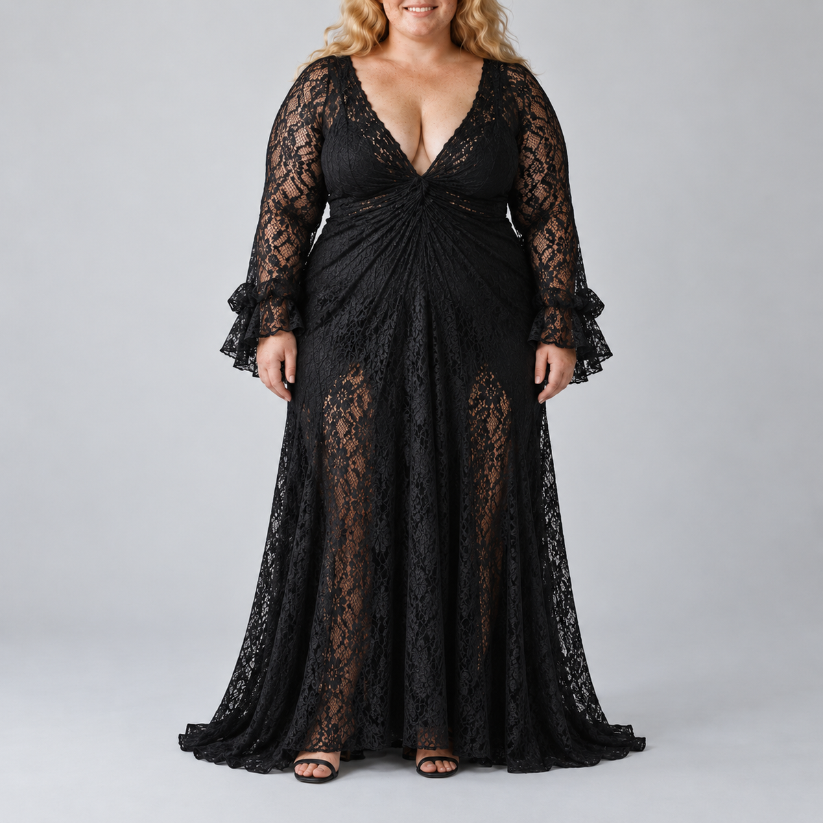 Morgana | Black Plunge V-Neck Maxi Dress