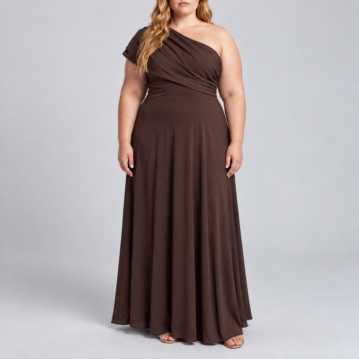 Rosetta | Chocolate One-Shoulder Maxi Dress
