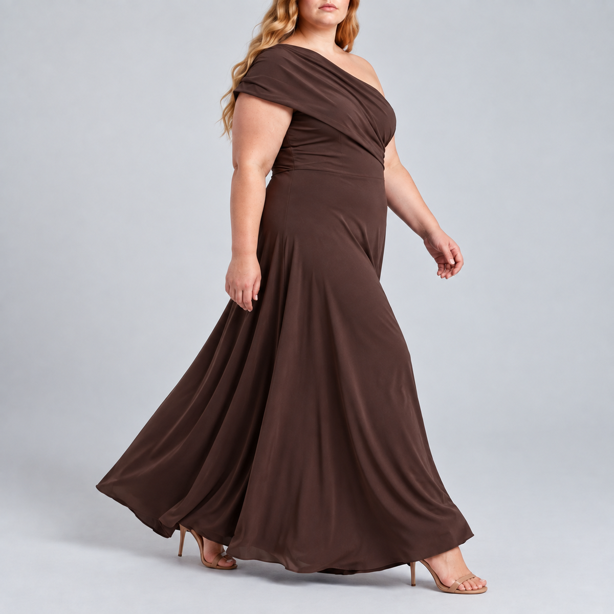 Rosetta | Chocolate One-Shoulder Maxi Dress