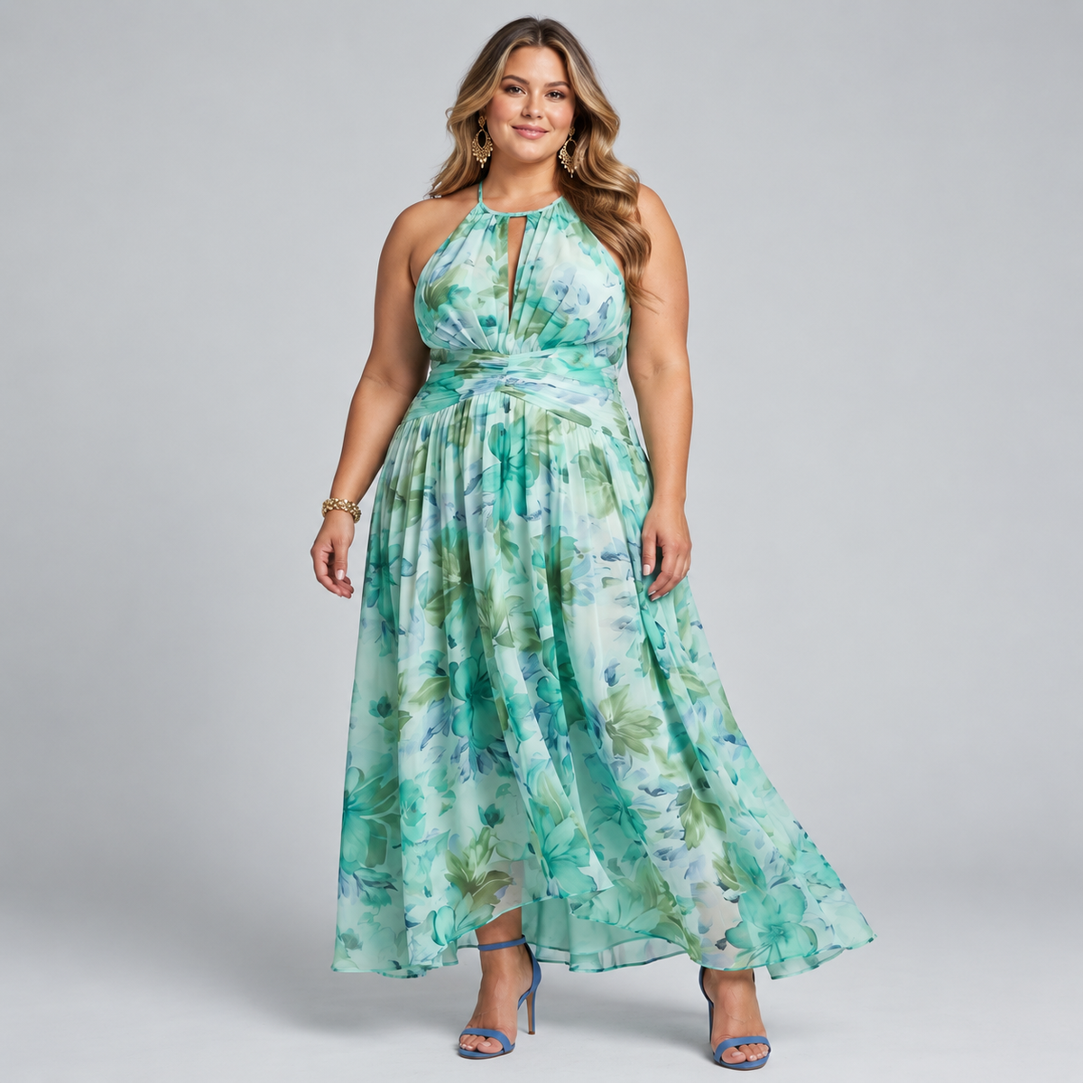 Portia | Pleated Halter Midi Dress