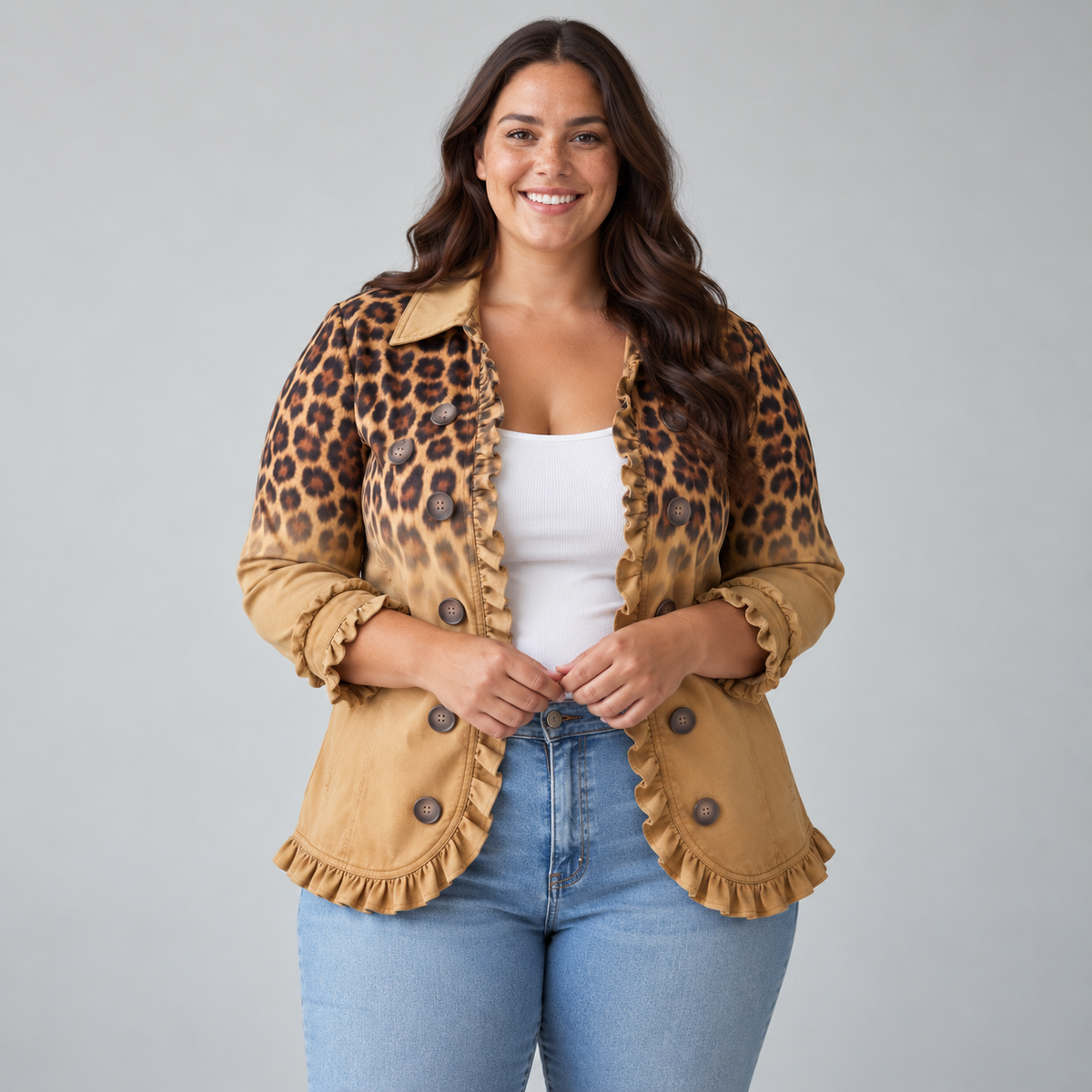 Brianna – Gradient Leopard Print Frill Blazer