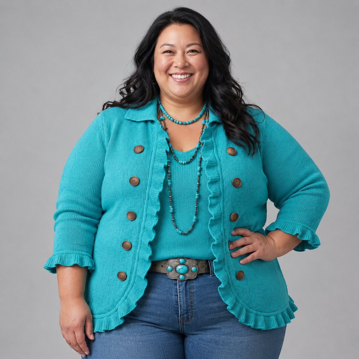 Chloe –  Turquoise Frill Cardigan