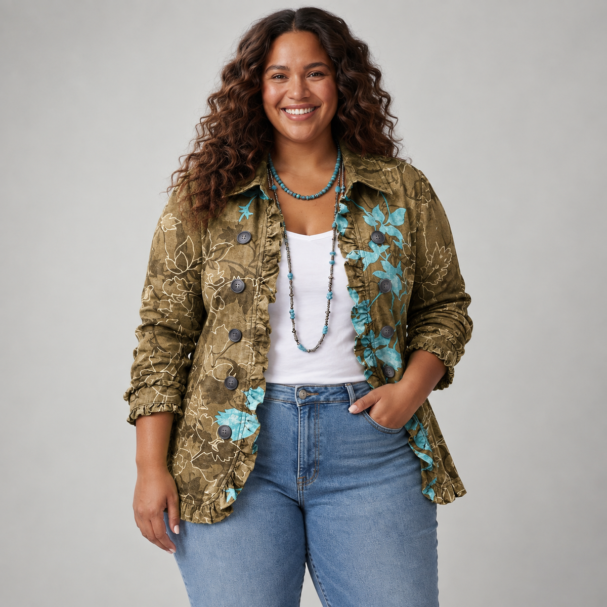 Verity – Vintage Gradient Floral Frill Jacket