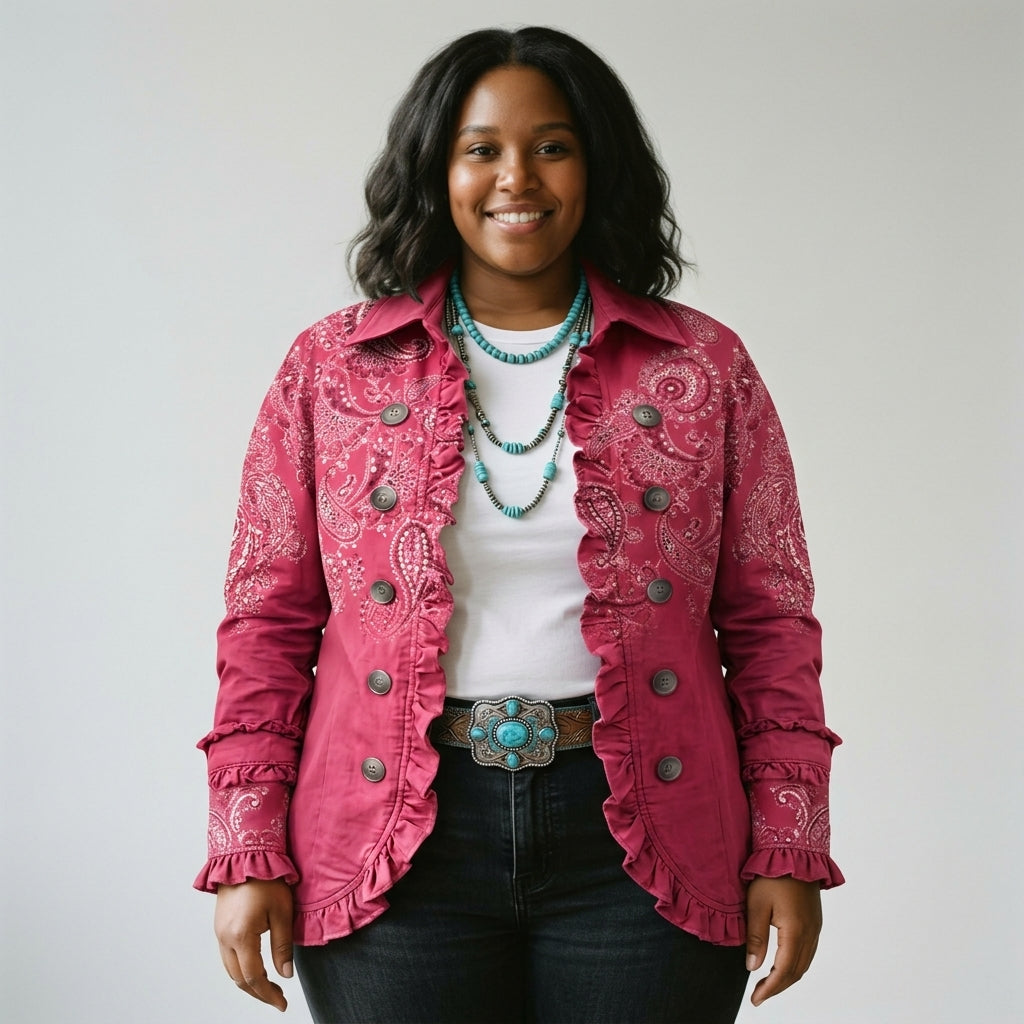 Marjorie – Pink Paisley Frill Jacket