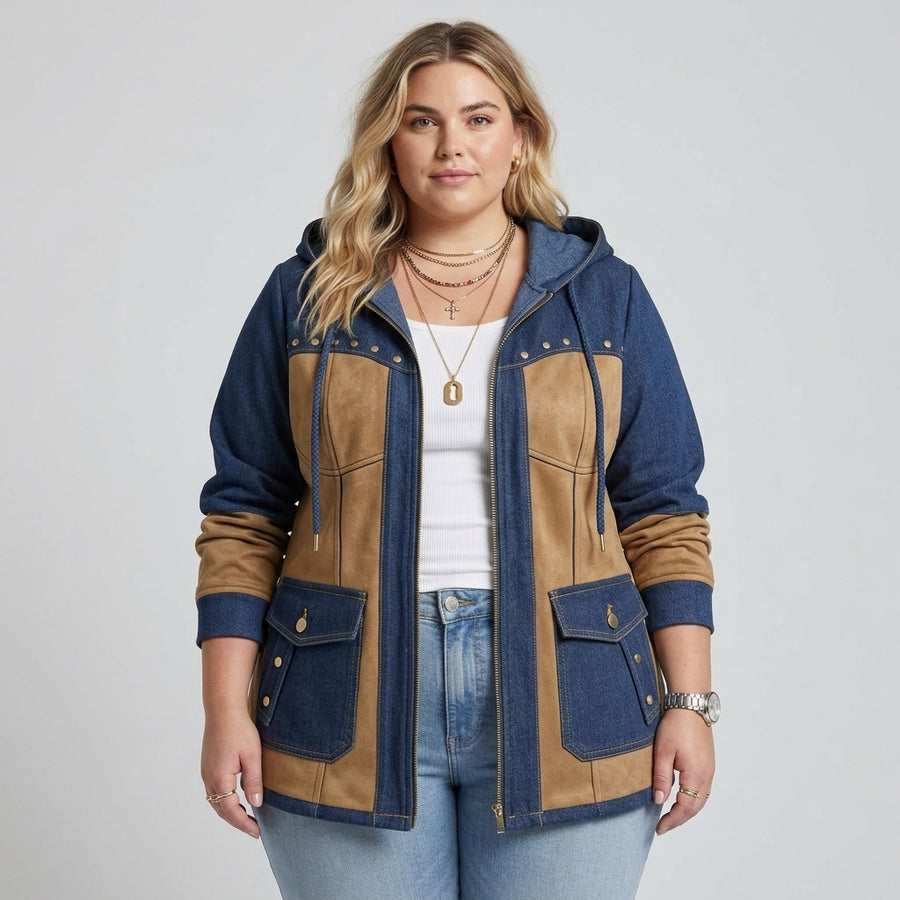 Natalie – Navy and Camel Hooded Jacket