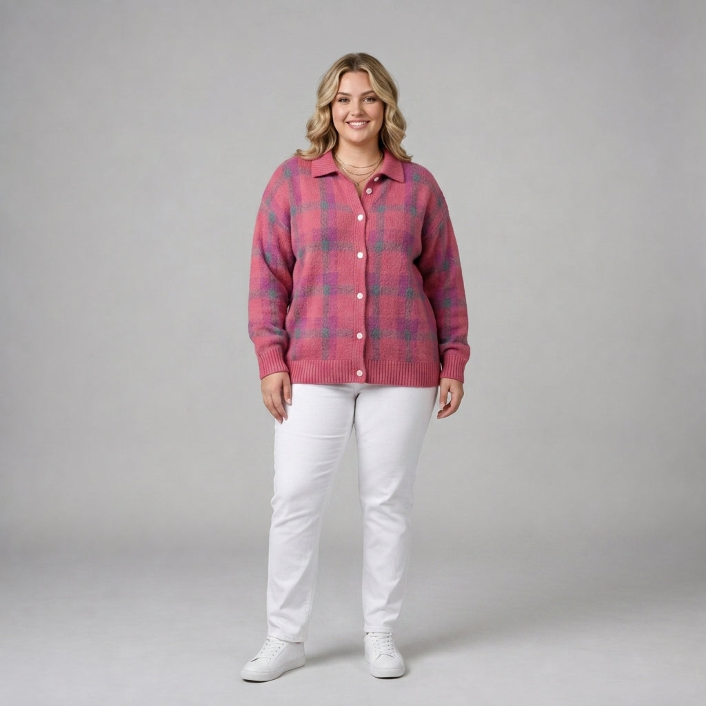 Bronwyn | Relaxed Collared Plaid Cardigan