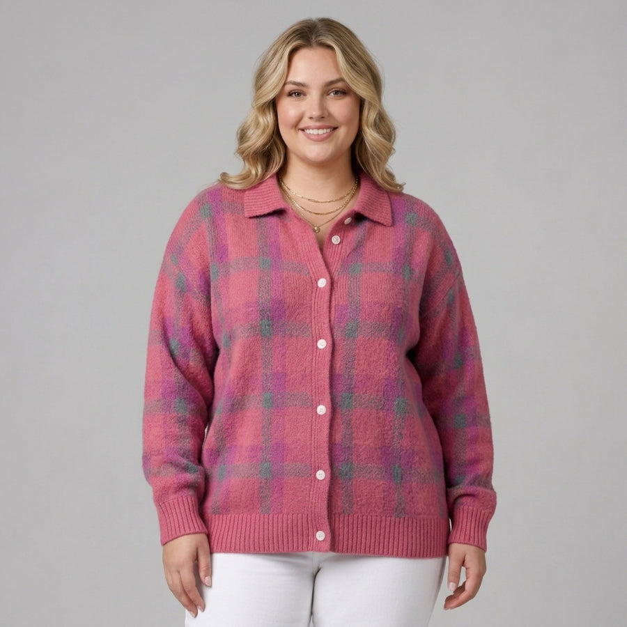 Bronwyn | Relaxed Collared Plaid Cardigan