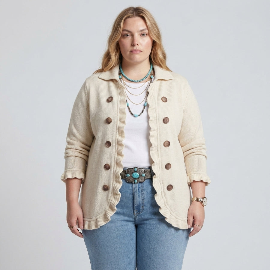 Janine – Ivory Vintage-Inspired Frill Cardigan