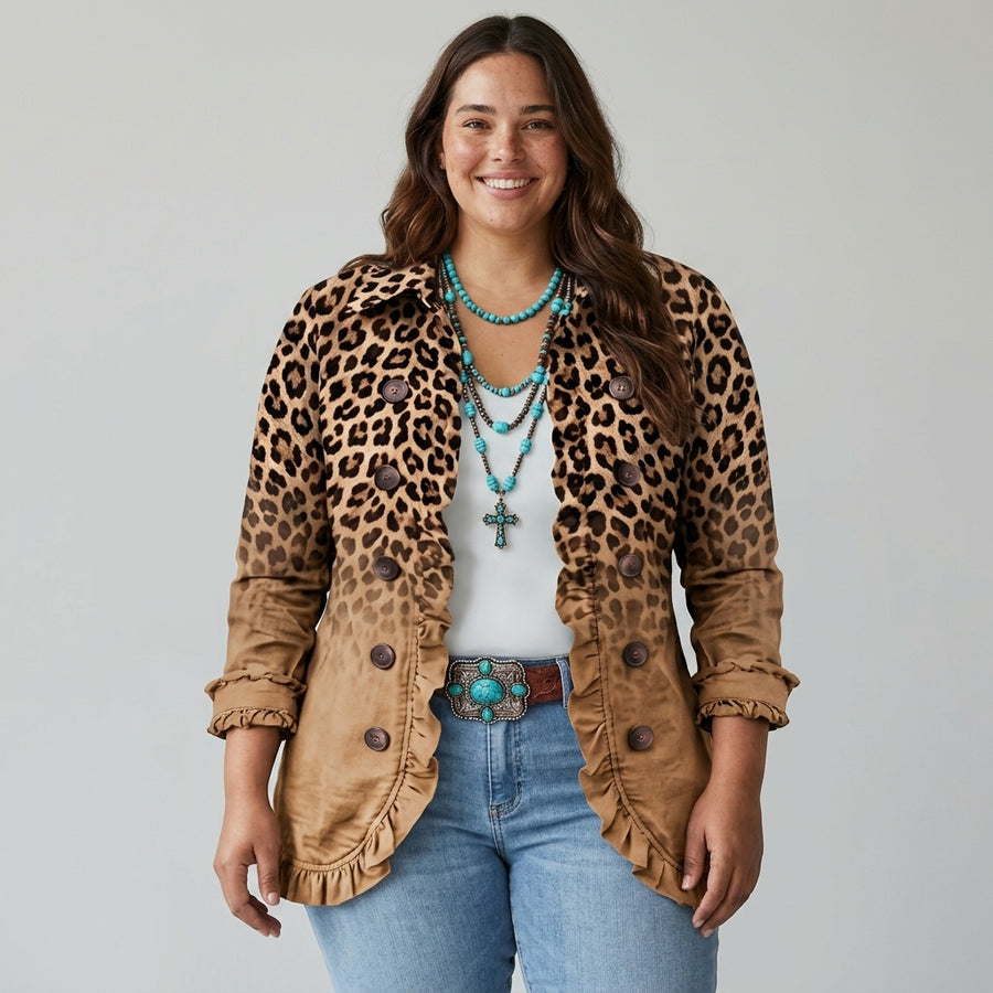 Daniela – Gradient Leopard Print Frill Jacket