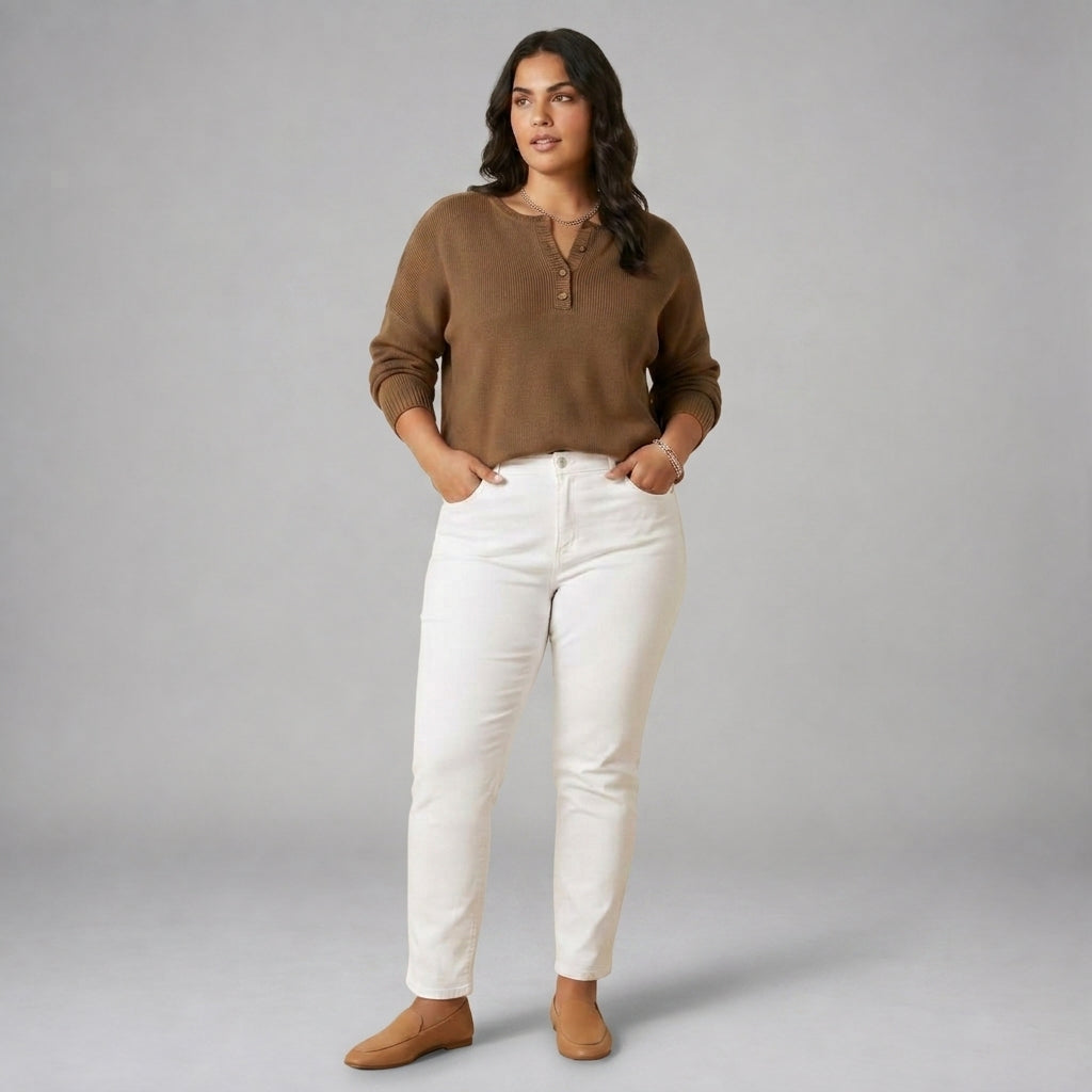 Helena | Henley Button Up Knit Jumper