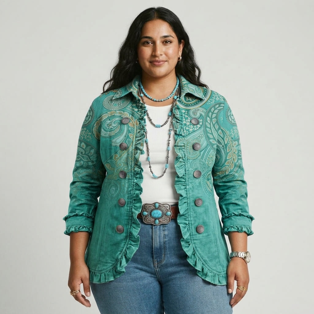 Nadia – Green Paisley Frill Jacket