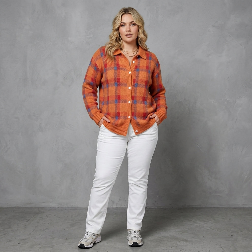 Elinor | Checked Button Up Knit Cardigan