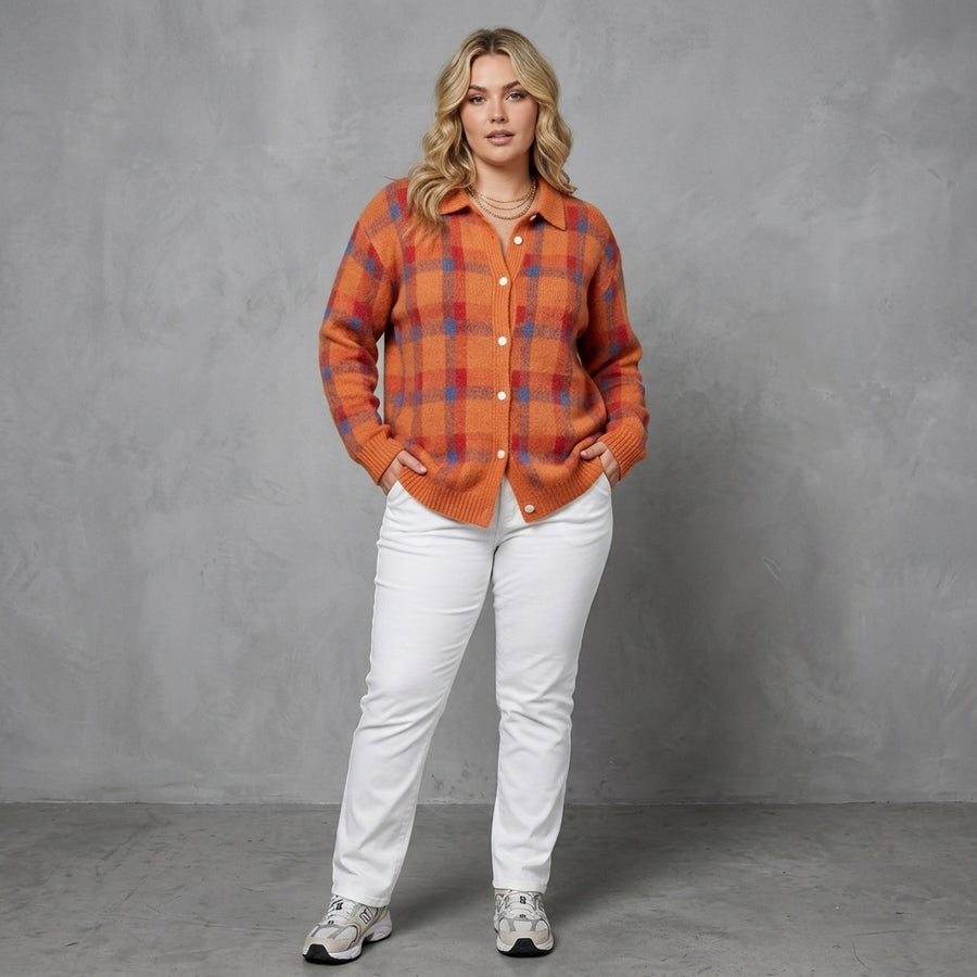 Elinor | Checked Button Up Knit Cardigan