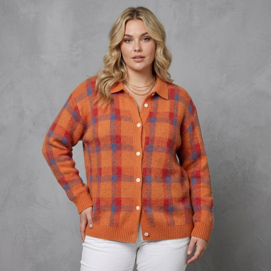 Elinor | Checked Button Up Knit Cardigan