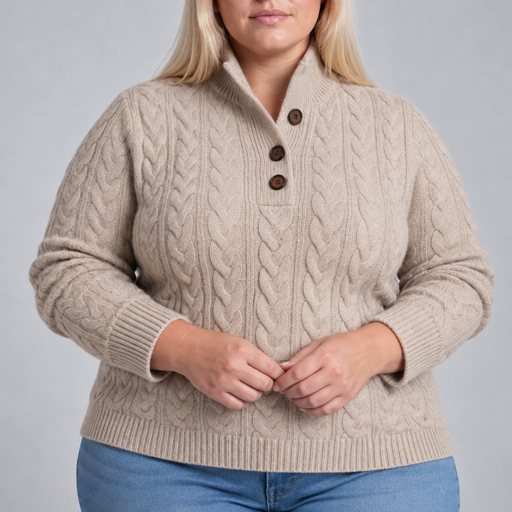 Elara | Cable Knit Button-Neck