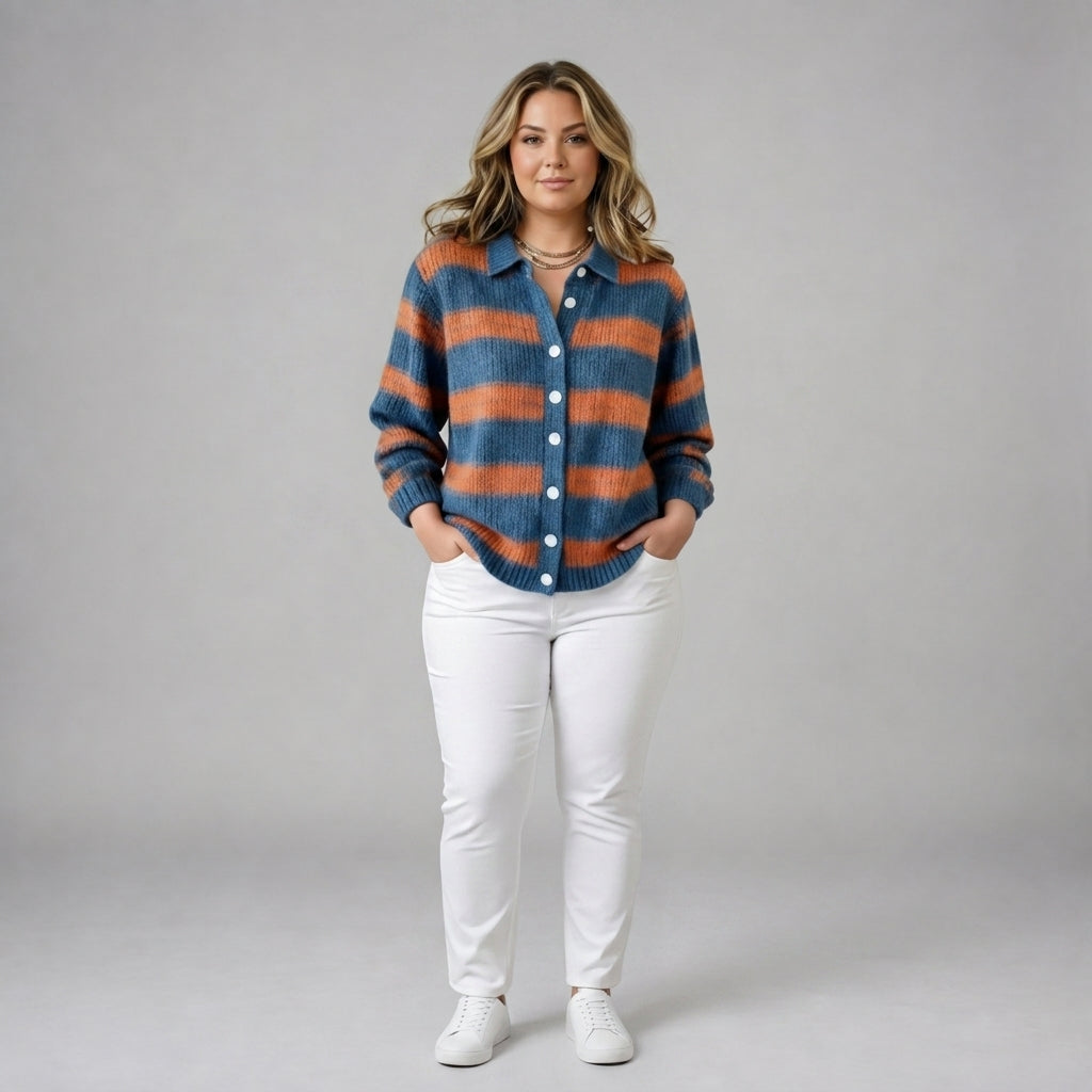 Tegan | Striped Button Front Cardigan