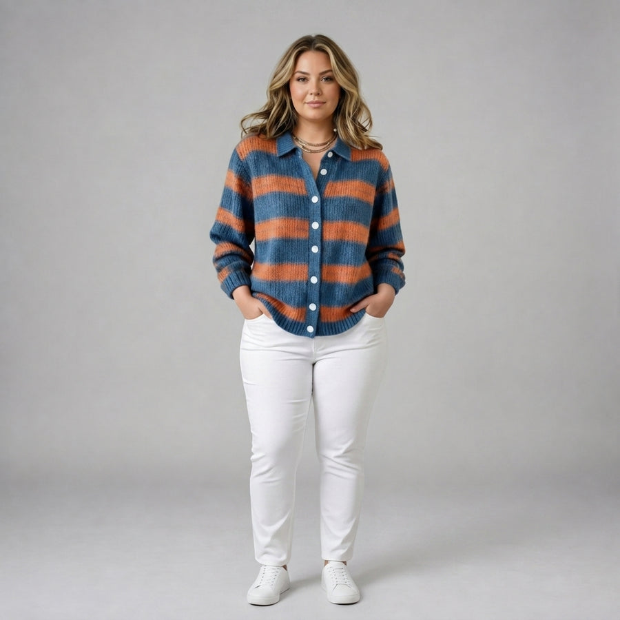 Tegan | Striped Button Front Cardigan