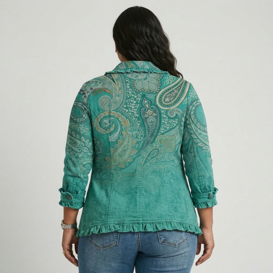 Nadia – Green Paisley Frill Jacket