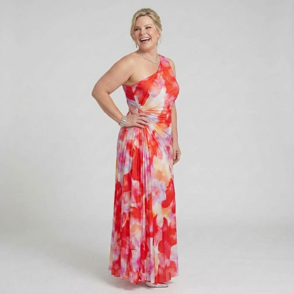 Taya | One-Shoulder Pleated Midi Dress
