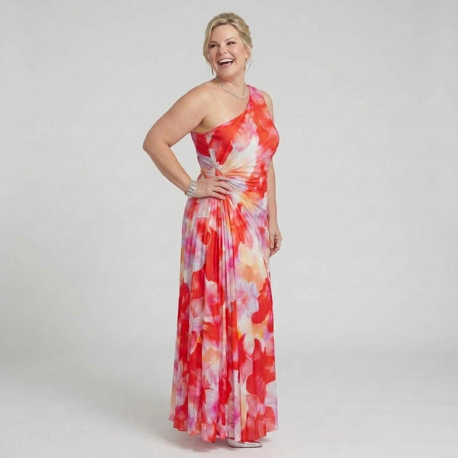 Taya | One-Shoulder Pleated Midi Dress