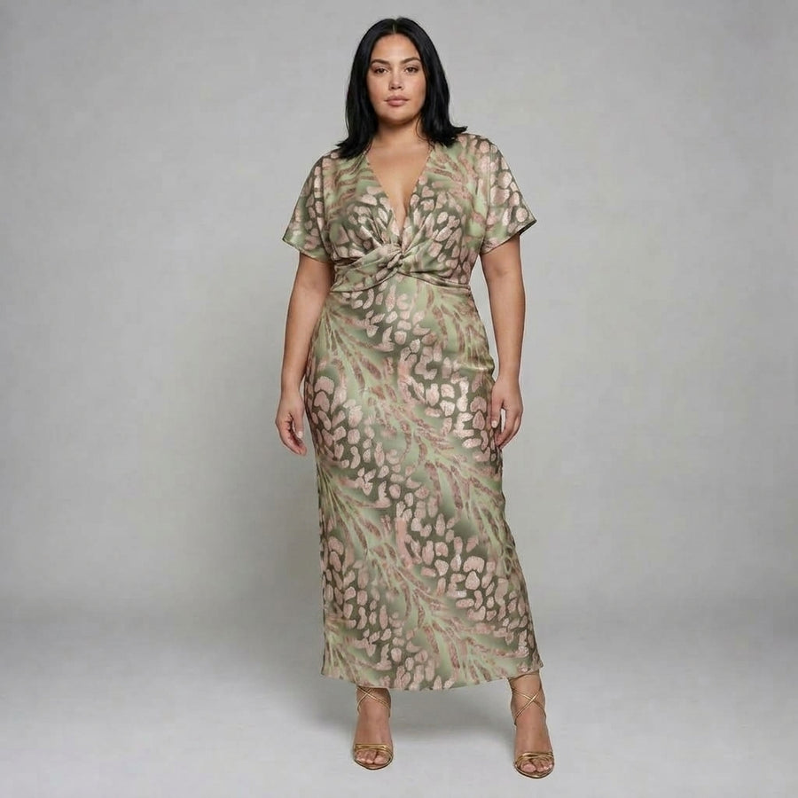 Maribel | Abstract Print V-Neck Midi Dress