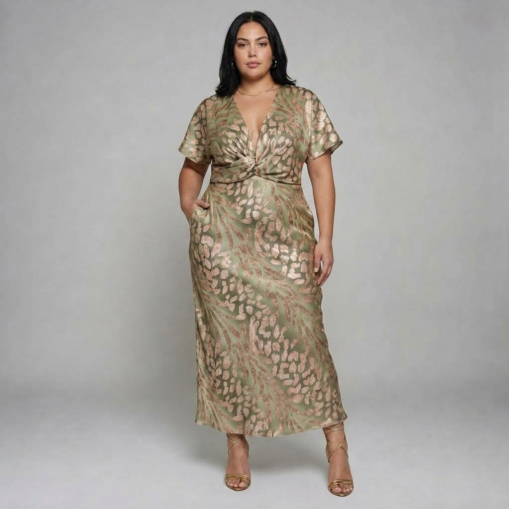 Maribel | Abstract Print V-Neck Midi Dress