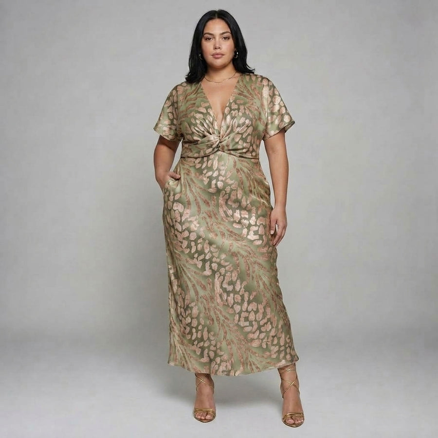 Maribel | Abstract Print V-Neck Midi Dress
