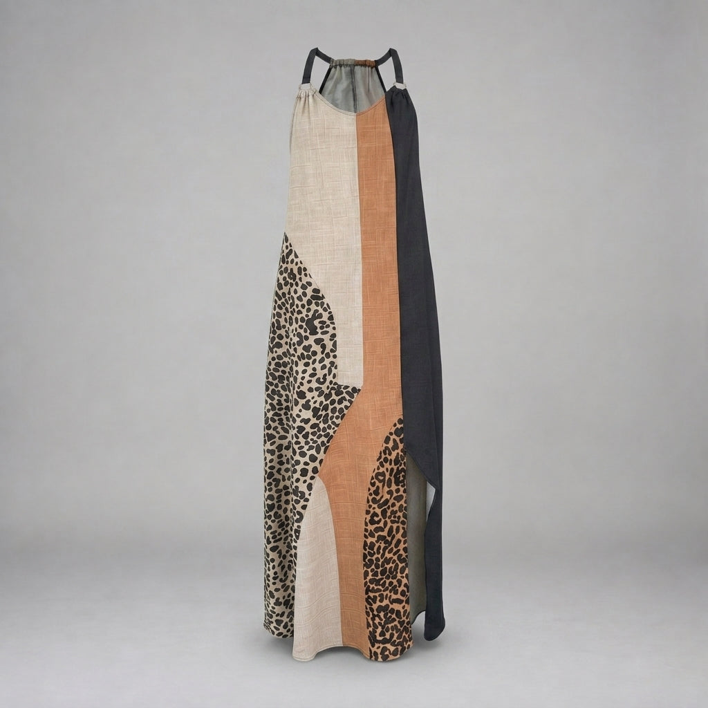 Myrna Leopard Halter Maxi Dress
