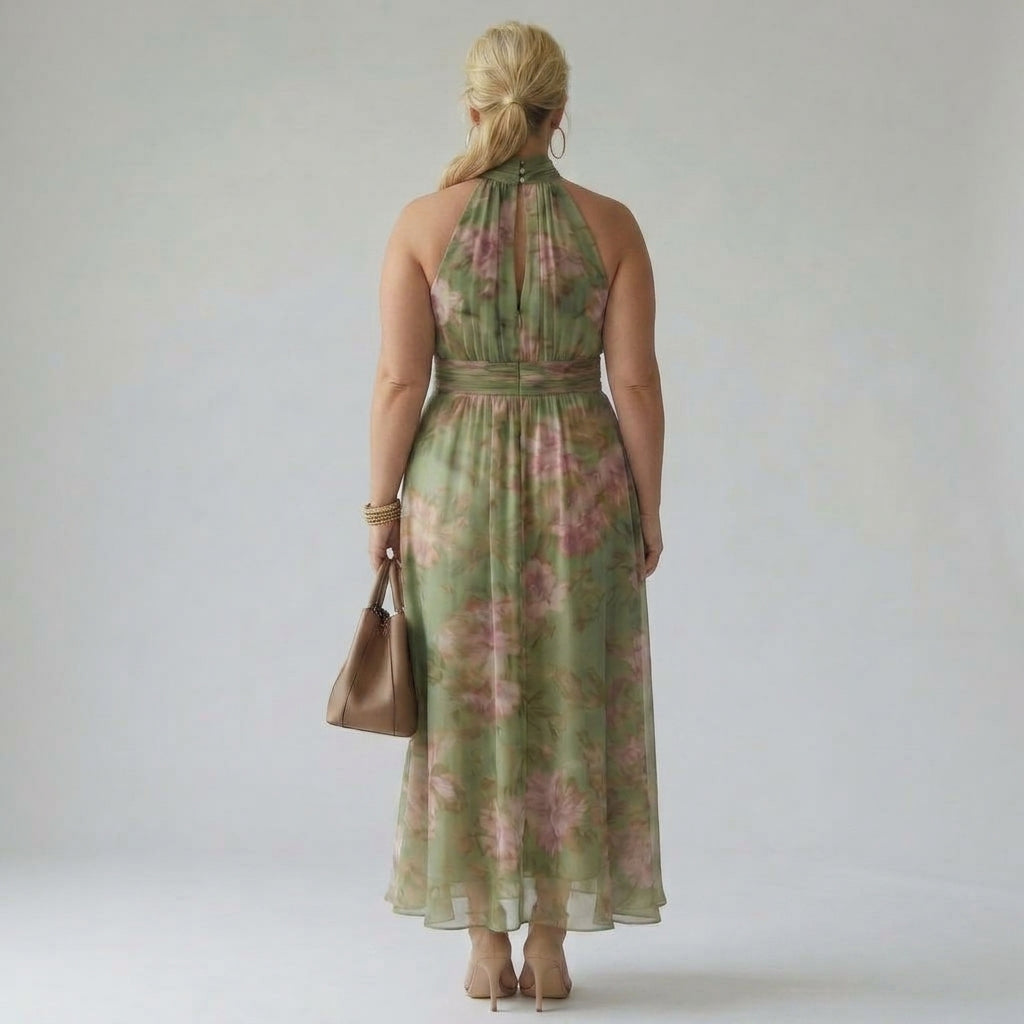 Mirelle | Gathered Halter Midi Dress