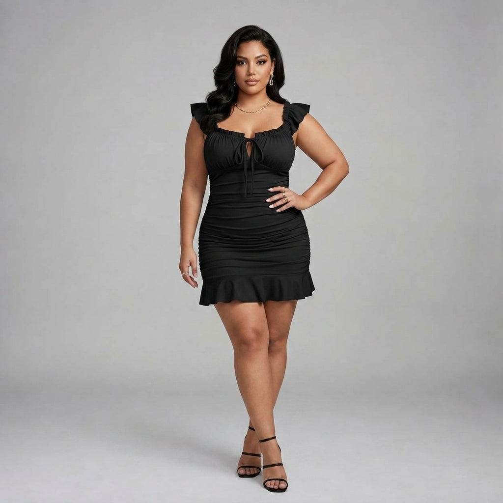Elara | Front-Lace Ruffled Waist Dress