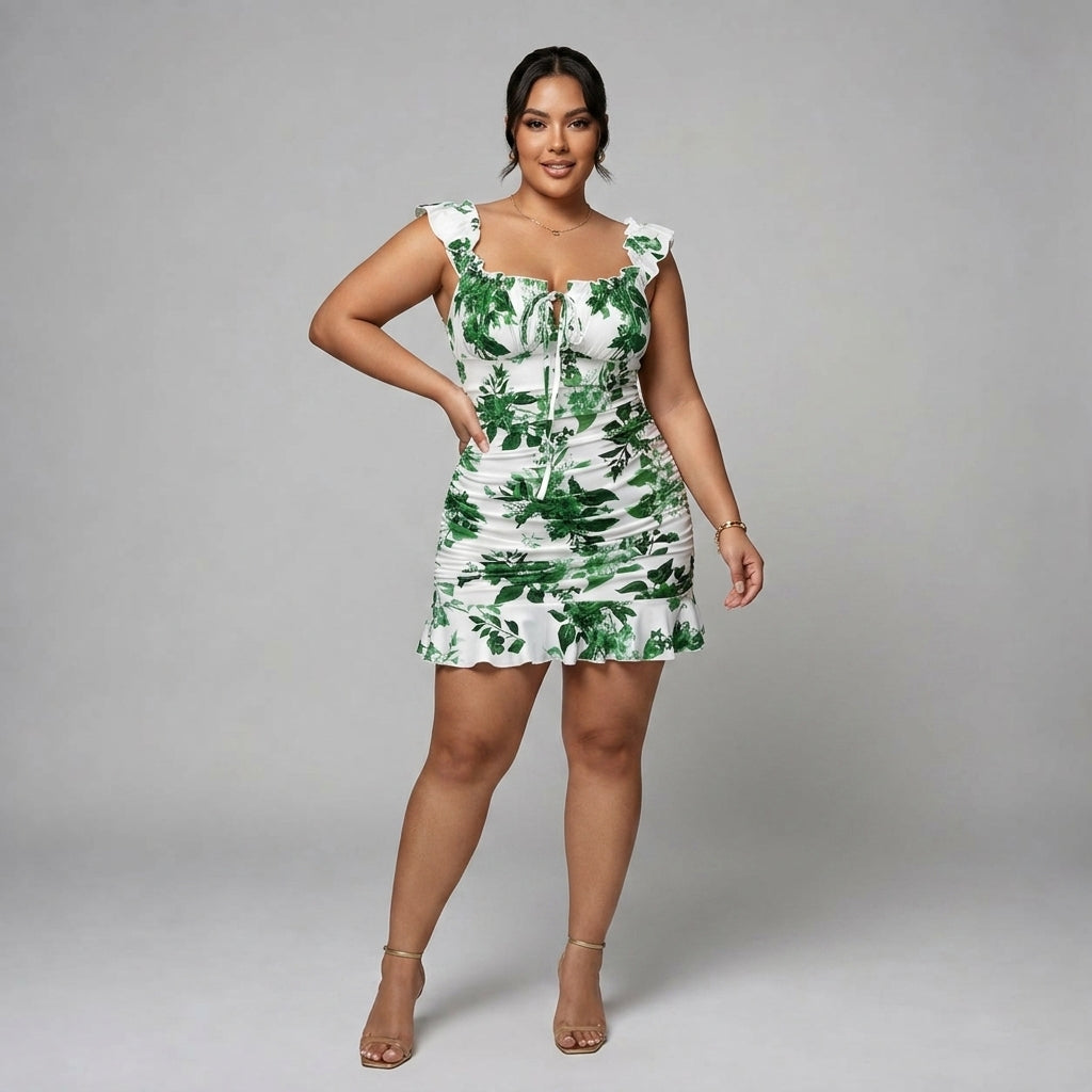 Elara | Front-Lace Ruffled Waist Dress