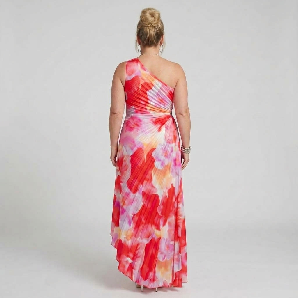 Taya | One-Shoulder Pleated Midi Dress