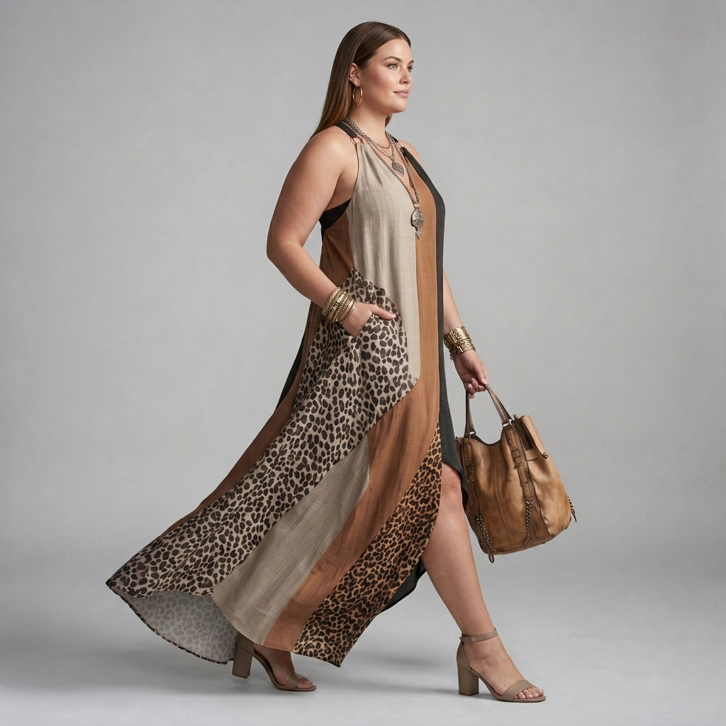Myrna Leopard Halter Maxi Dress