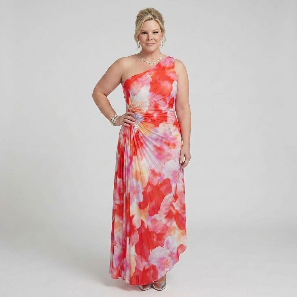 Taya | One-Shoulder Pleated Midi Dress