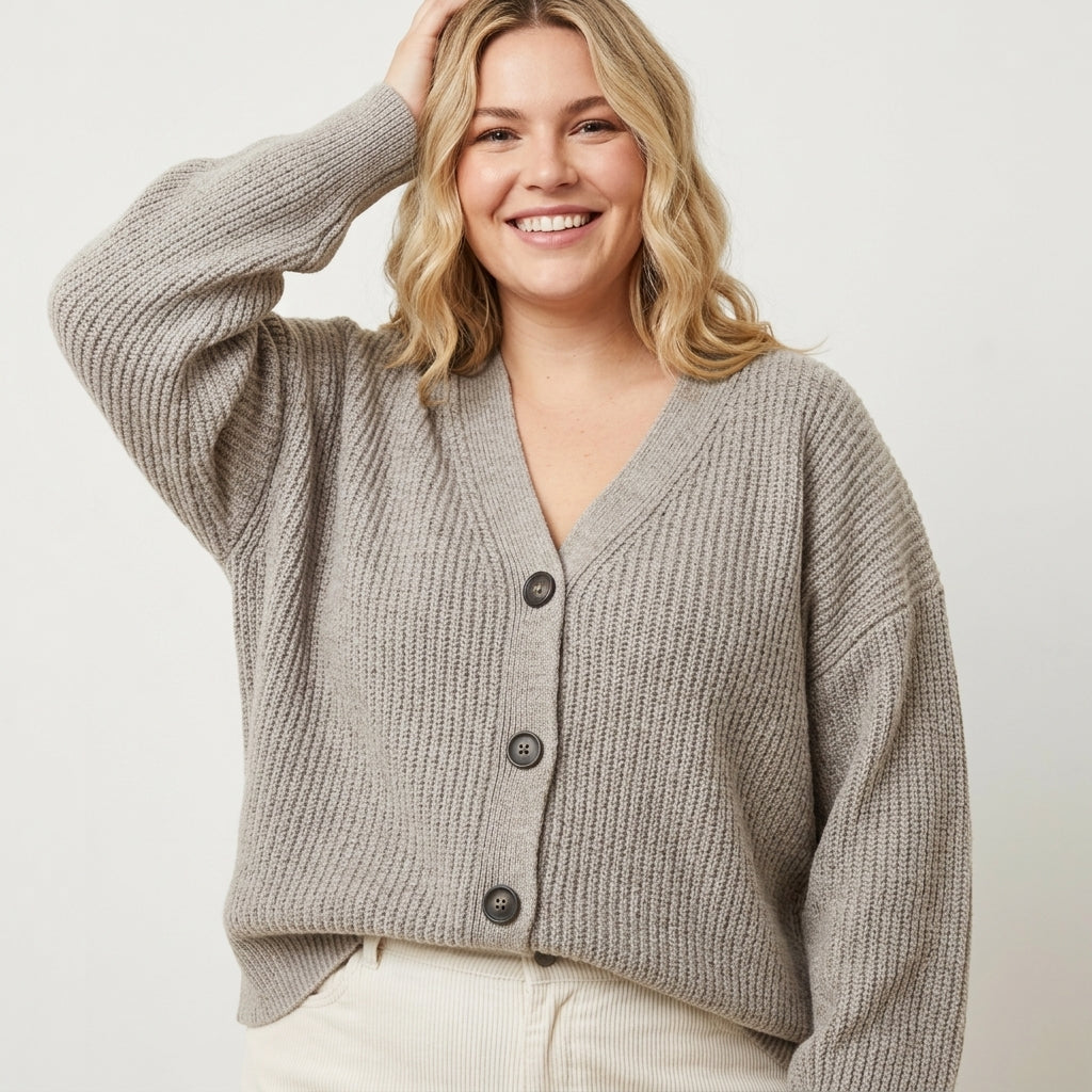 Mary | Ribbed Knit V-Neck Cardigan