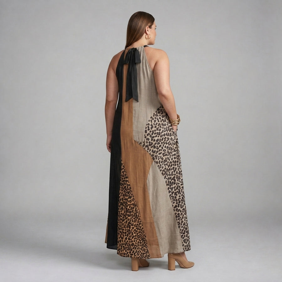 Myrna Leopard Halter Maxi Dress