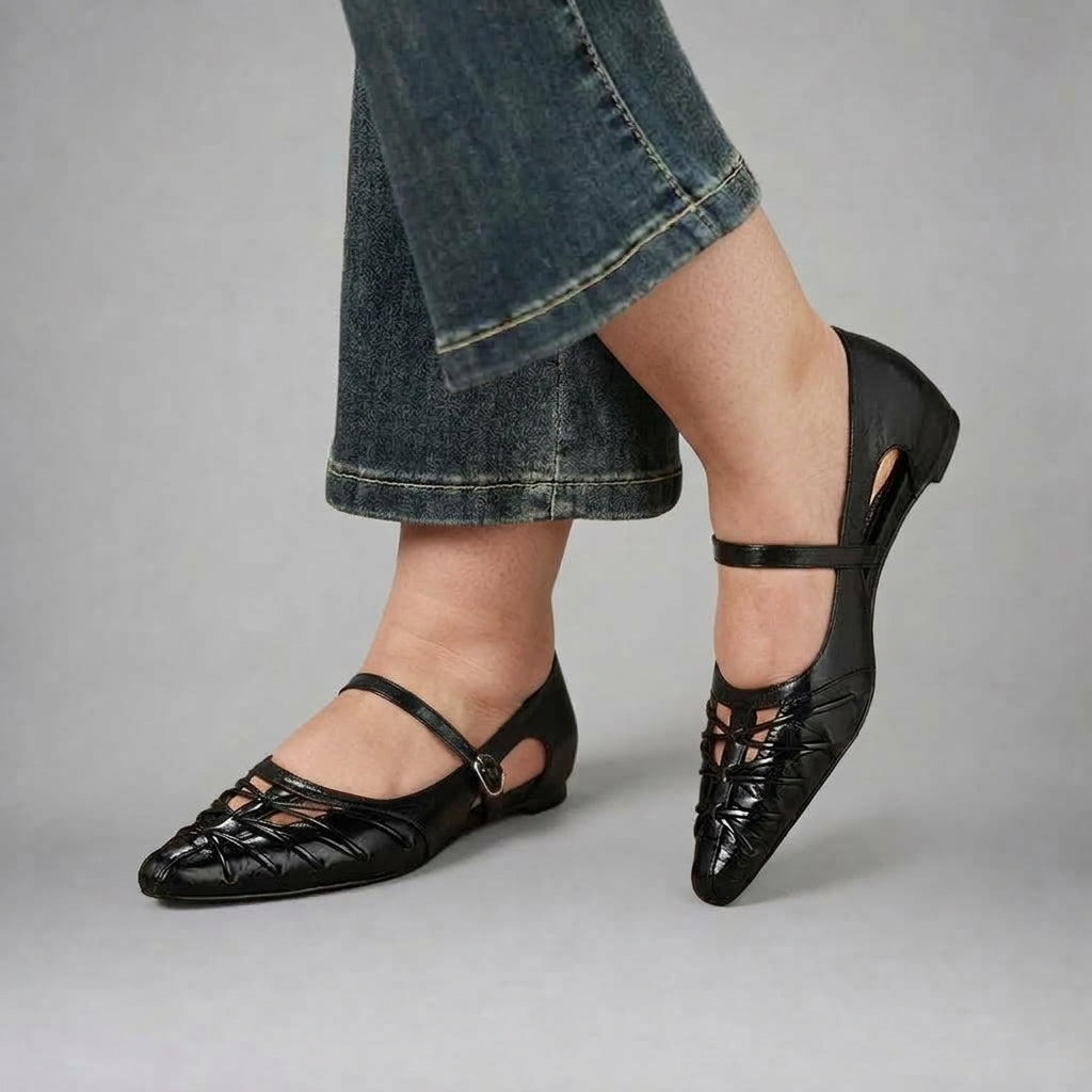 Quenby | Pointed Lattice Mary Jane Flats