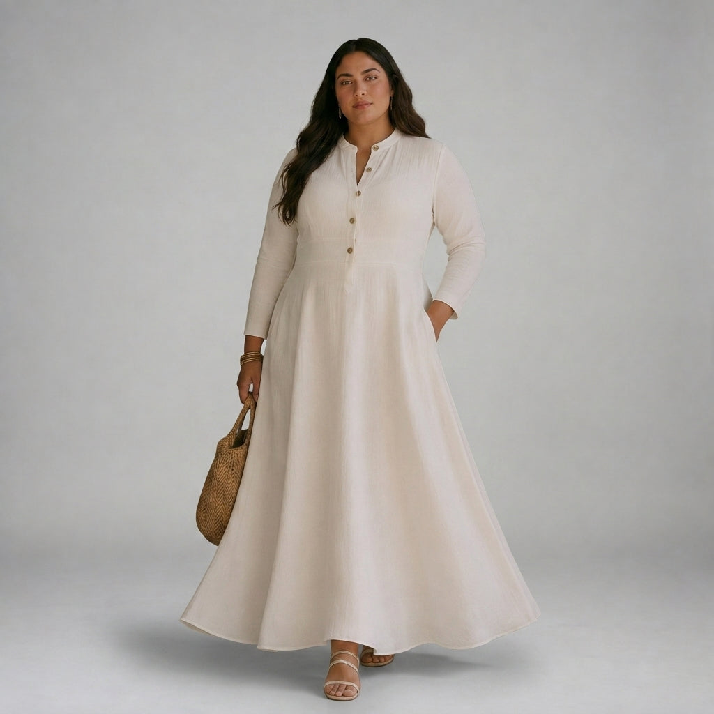 Thelma Mandarin Collar Maxi Dress