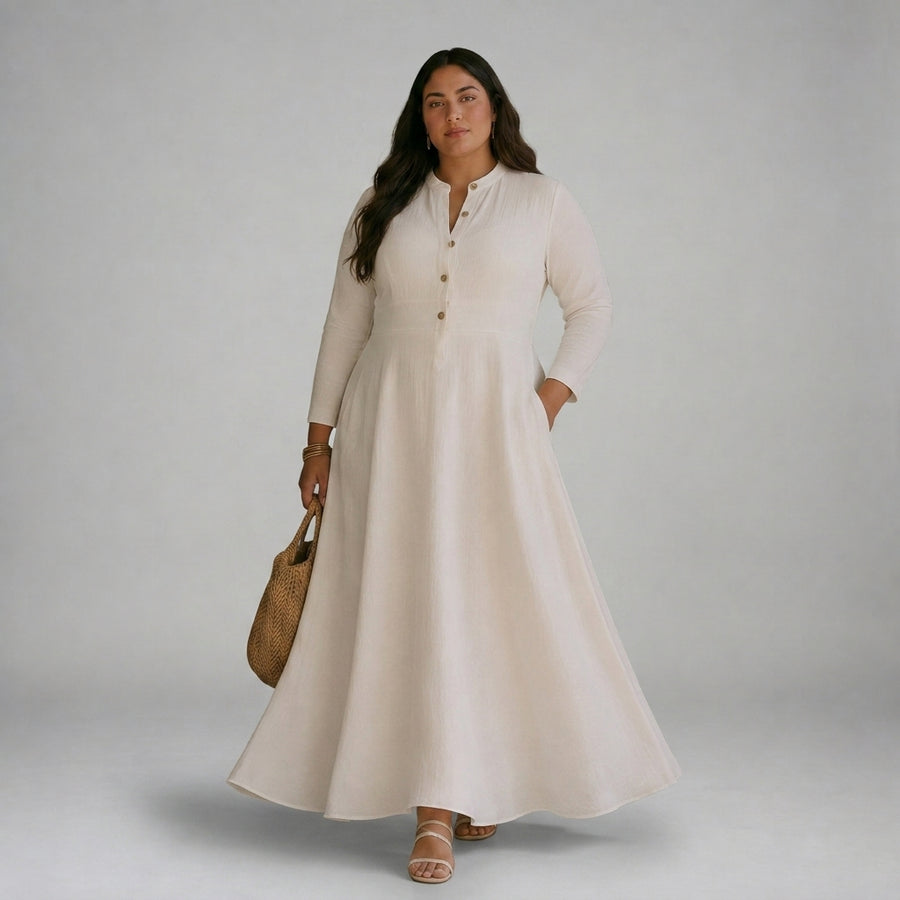 Thelma Mandarin Collar Maxi Dress