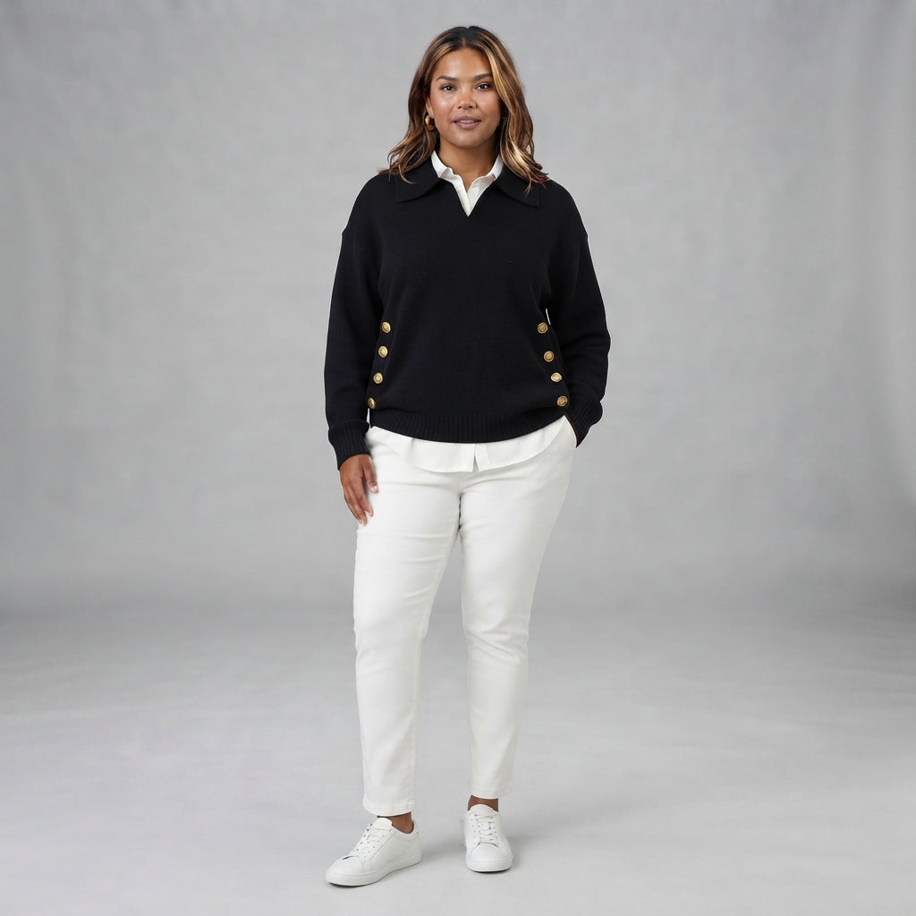 Vynette | V Neck Jumper with Collar