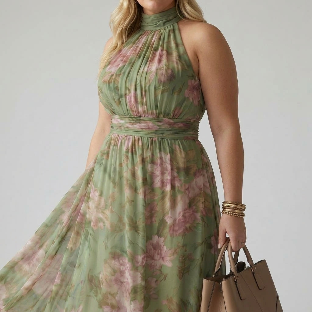 Mirelle | Gathered Halter Midi Dress