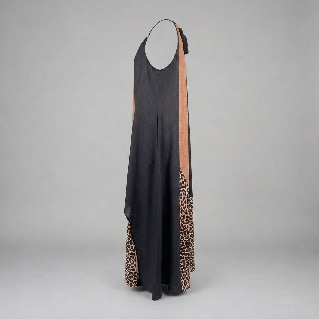 Myrna Leopard Halter Maxi Dress
